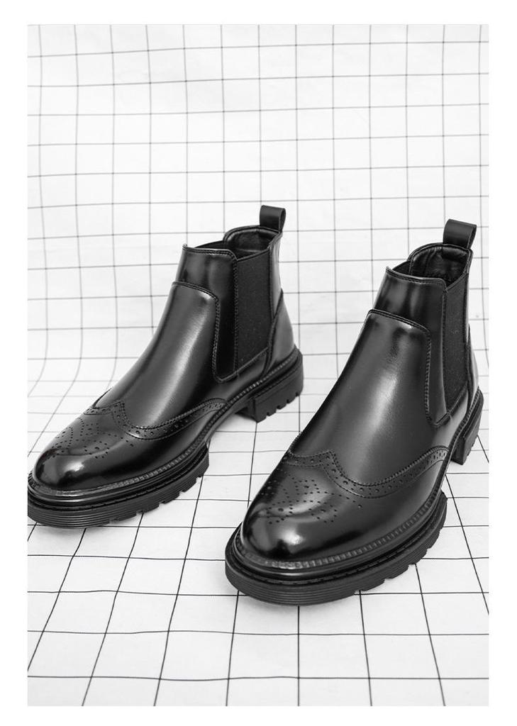 2025 Men's High-top Chelsea Leather Boots: Cross-border Fashion Slip-on Ankle & Martin Style