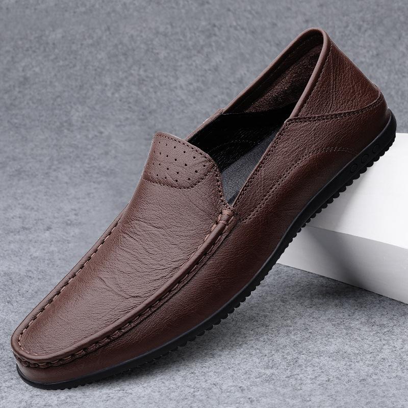 

Leather shoes men s new casual soft sole soft surface light Doudou shoes men s spring Korean version trend casual one pedal 44 коричневий