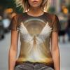 T-shirt da Donna con Stampa 3D Modello Angelo Estivo Moda Scollo a O Manica Corta T-shirt Y2k Harajuku Magliette Top Casual Abbigliamento Femminile
