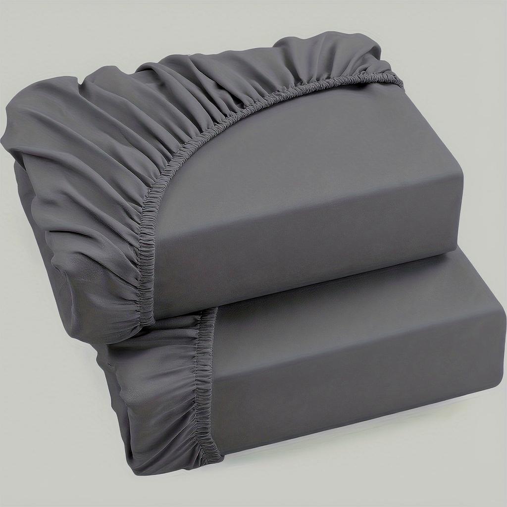 Pack of 2 Jersey Fitted Sheets Hypoallergenic & Breathable Bed Sheets with Elastic, 28cm Height, Allergy-Friendly,Machine Washable,Solid Color Bedding