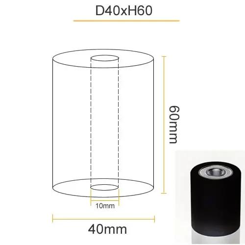 Çap 40mm, Delik 10mm, Siyah Poliüretan rulman, POM Sert yüzey tekerleği, Tahrik kasnağı, Sessiz Kılavuz tekerleği Çift rulman
