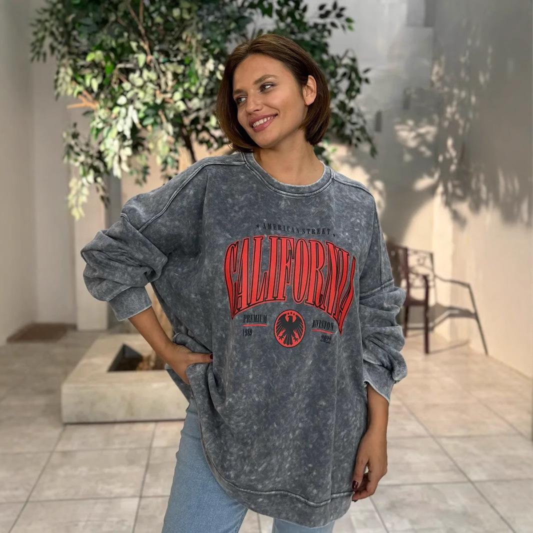 

American old washed black tide brand high street sweater simple design letter printing loose XXXL мити чорний колір