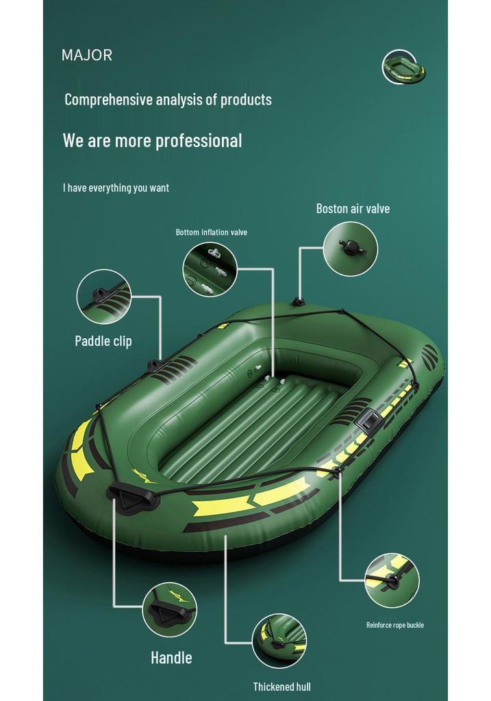 Thickened Military Green 2/3-Person Inflatable Kayak & Fishing Raft
