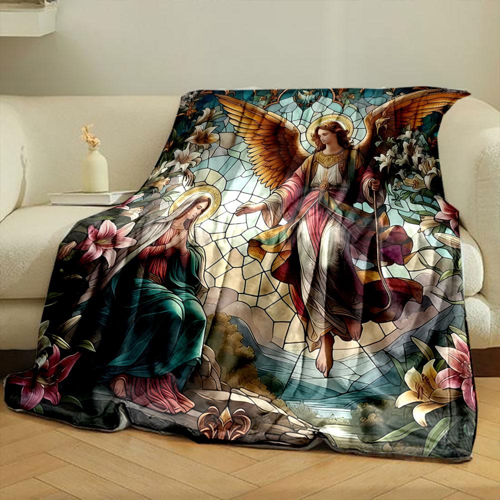 Annunciation Scene Tapestry Blanket Printed Blanket for Living Room Bed Couch lunch break Soft Cozy Blanket for Friend's festival Gift