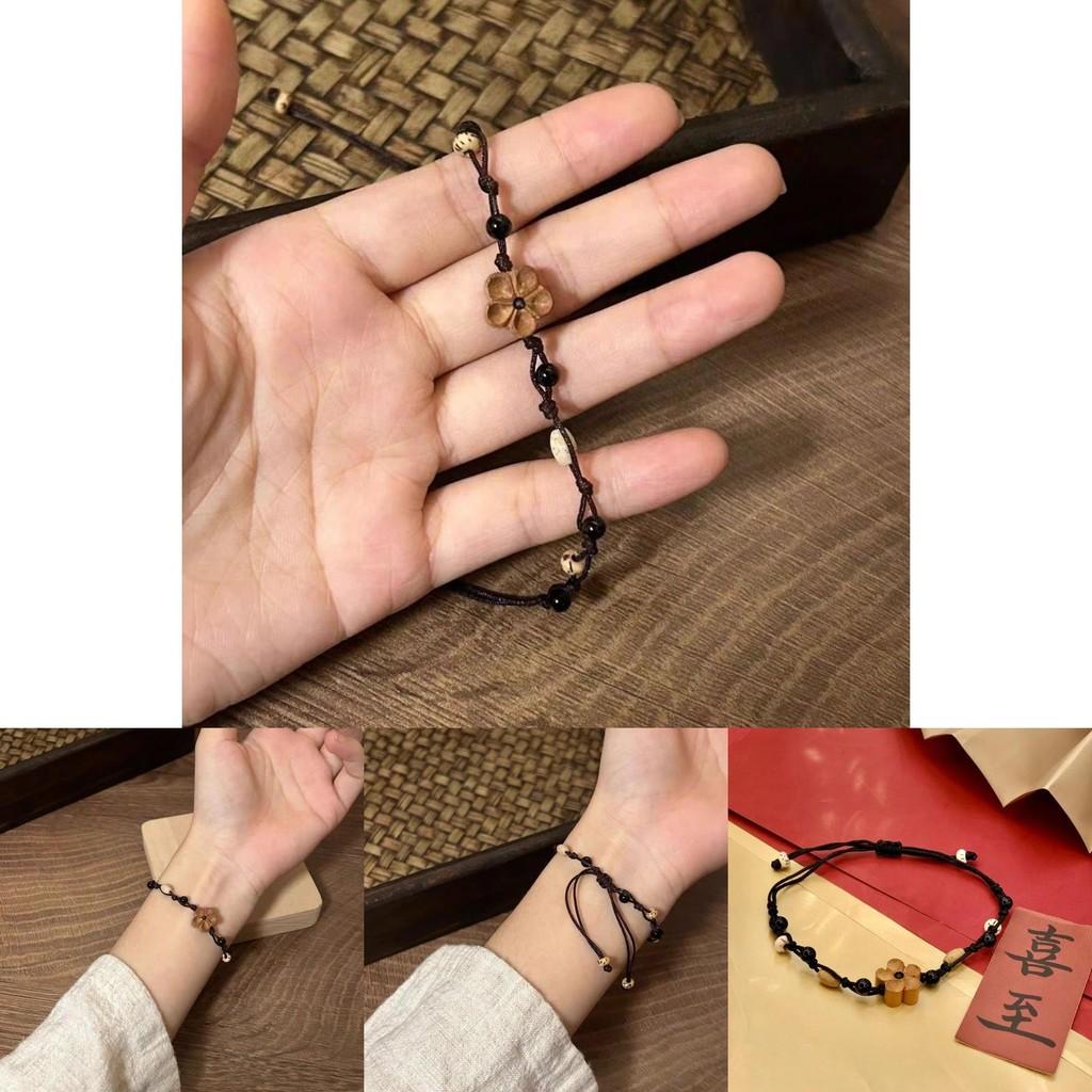 Elegant Handmade Floral Bracelet For Women Featuring Natural Stone And Wood Elements