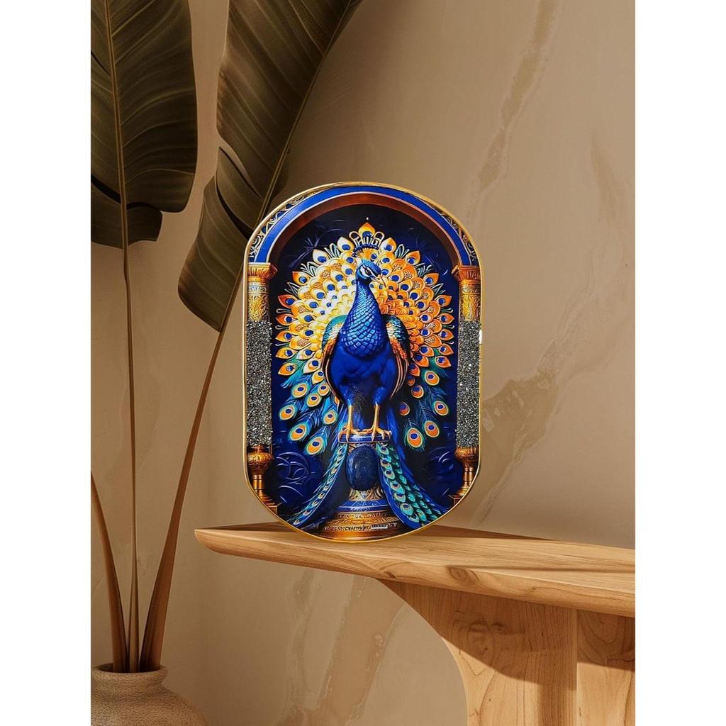 Certified Pyrite–Lapis Peacock Frame | Handcrafted Decorative Crystal Art Frame for Home & Office