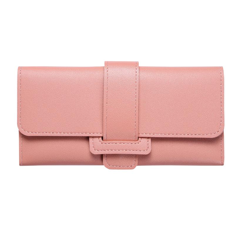 Korean Style Women's Long Tri-Fold Leather Wallet with Coin Pocket and Snap Closure