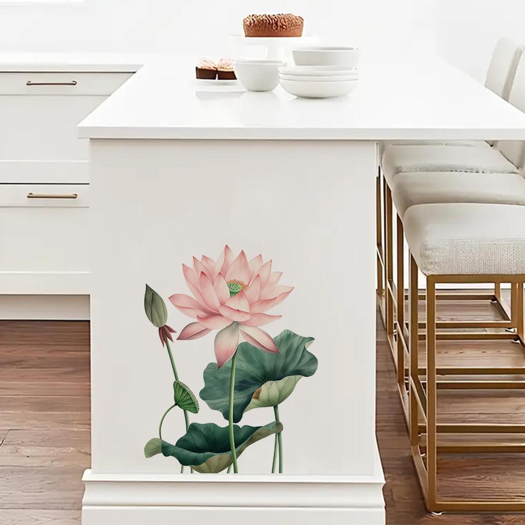 Chinese Lotus Cabinet Sticker Self Adhesive Waterproof Kitchen Cabinet Door Decor