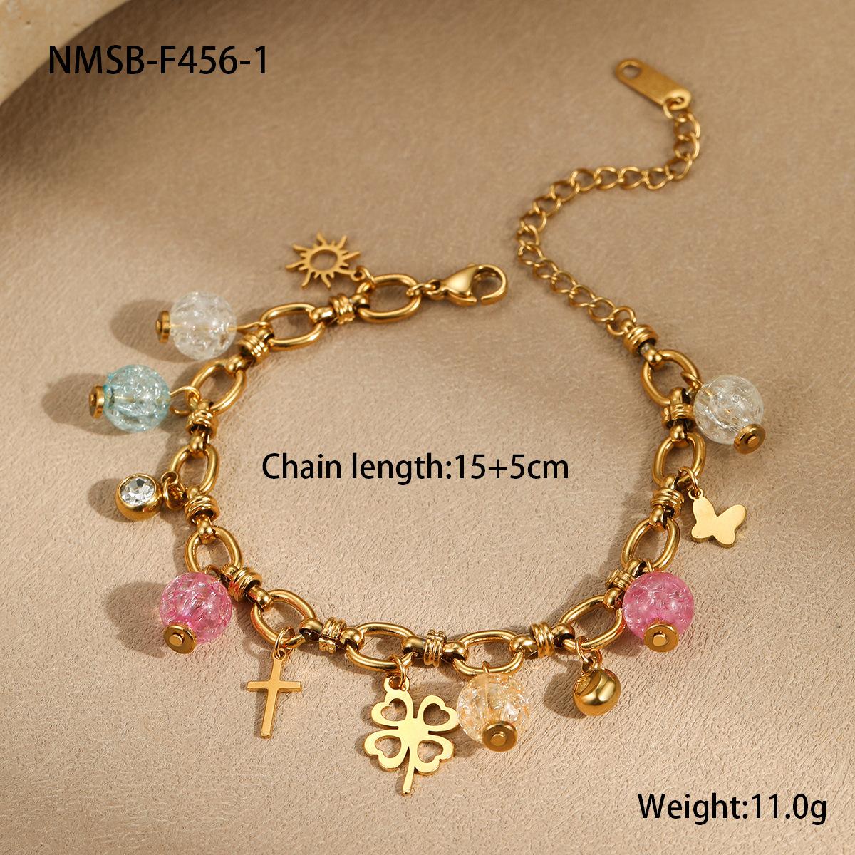 GEMCHIC Women s Stainless Steel Clover Cross Charm Bracelet with Colorful Beads, Trendy Titanium Steel Pendant for Daily Wear