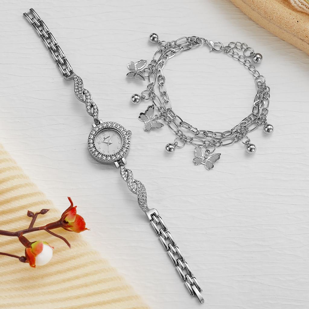 New Fashion Simple Design Sense Luxury Hot Sale Diamond Personalized Quartz Watch Women's Bracelet Set 2pcs/set