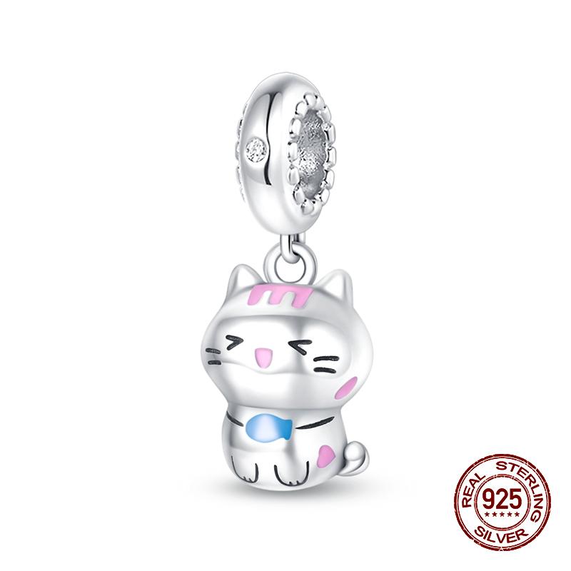 100 % 925 Sterling Silber Teetasse Musik Katze Rosa Katzenpfote Charms Perlen Fit 925 Original Armband Fein DIY Niedlich Schmuck Geschenk