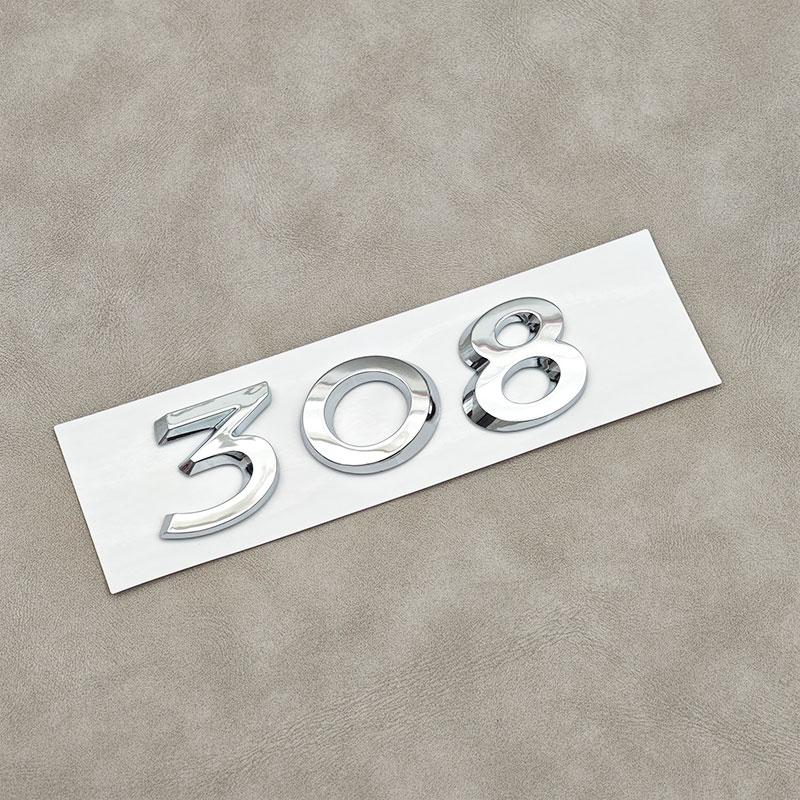 3D ABS 308 Logo Chrome Glossy Black Emblem Car Rear Trunk Sticker Badge Decal For Peugeot 308 Auto Accessories