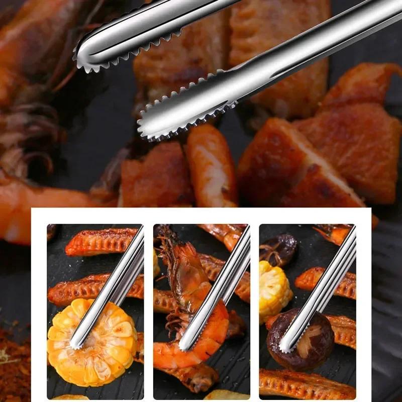 Stainless Steel Grill Tongs Food Clip BBQ Steak Clip Bread Tong Cooking Utensils Party Non-Slip Kitchen Gadgets Accessories Home