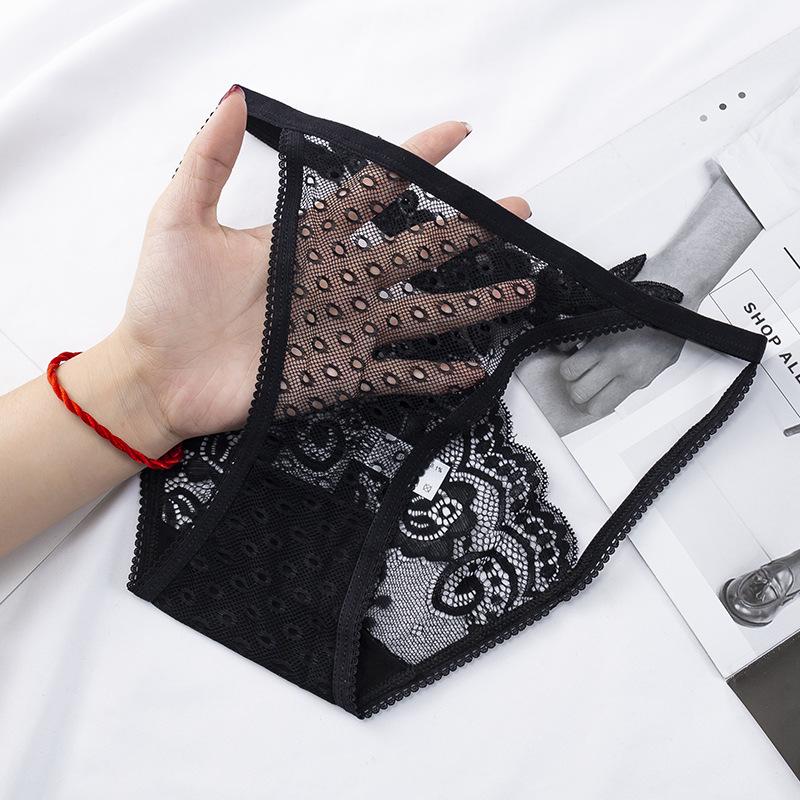 Guifei Man Black Sexy Lace Low-Rise See-Through Women's Triangle Panties