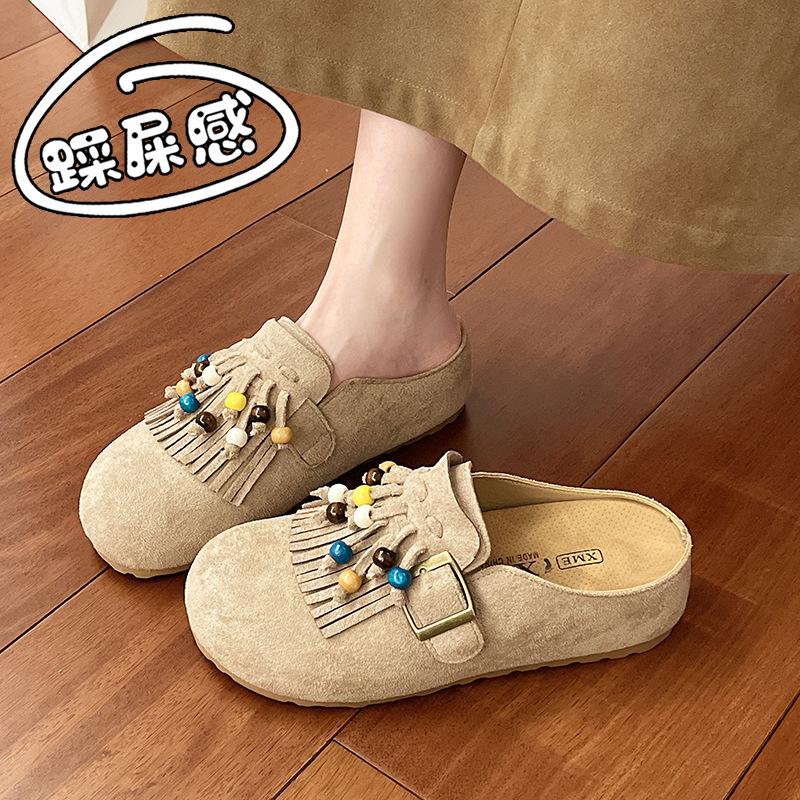 French Retro Baotou Half Slippers Women's 2025 Summer and Autumn New Models Wear a Pedal of Boken Shoes Platform Kangaroo Shoes