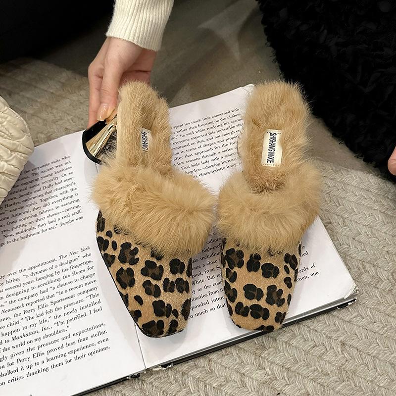 Mao Mao Slippers Women's Outer Wear 2025 Autumn Thick Heels High Heels French High-end Sense Bag Head Cotton Drag Temperament Muller Shoes