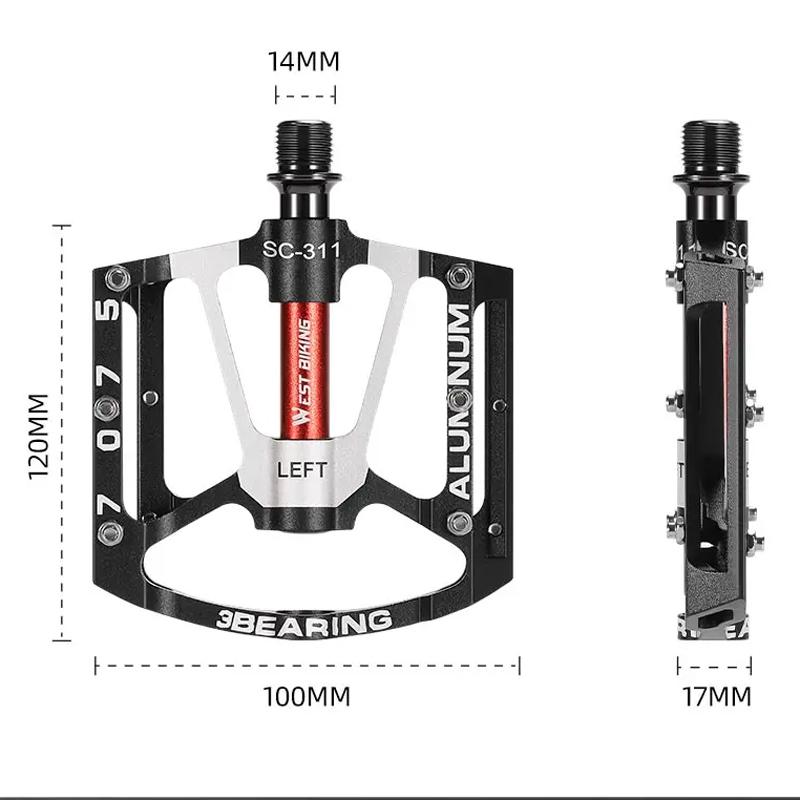 WEST BIKING Professionelle Fahrradpedale 280g Leichtes CNC-Aluminium 3-fach-Lager aus Molybdänstahl Erweiterte Fahrradteile