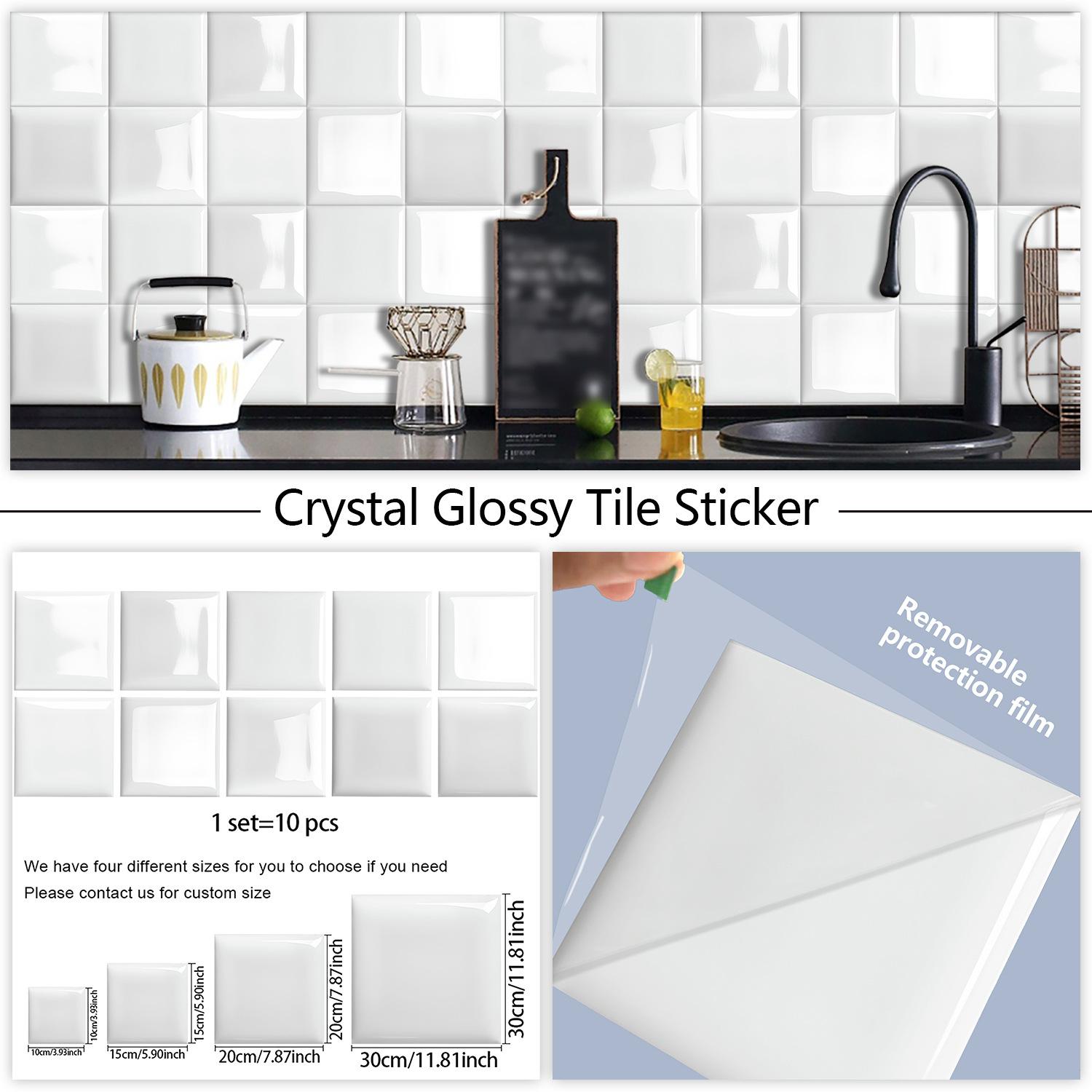 

10 шт. Наклейки на стену в скандинавском стиле, кристальные, имитация кирпича, украшение для спальни, водонепроницаемые, самоклеящиеся, обои для плитки, декор для кухонного шкафа 15cm×15cm×10pcs