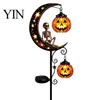 Holiday Seasonal Lawn Decor Solar Halloween White Ghost Pumpkin Moon Garden Stake Light, Waterproof LED Creative Gifts for Home Yard Decoration,