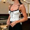 Women Polka Dot Corset Top Lace Trim Tie Shoulder Straps Bustier Slim Fit Satin Camisole Summer Party Clubwear Going Out Crop Top