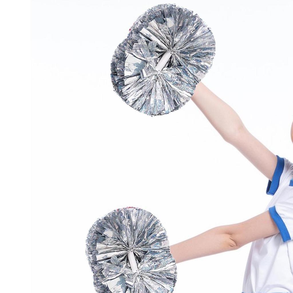 Cheerleading Pom Poms with Handle - 6 Inch Metallic Laser Cheer Flower Ball for Cheerleaders Performance,