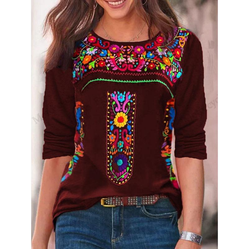 

Vintage Flower 3d Graphic Print T-Shirt Women Fashion Casual Oversized Long Sleeve T-shirt Women Clothes Blossom Tops Tee Female XL