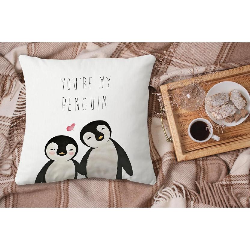 Voatok You're My Penguin Decorative Throw Pillow Case, 18 x 18 inch Penguin Decorations Home Decor Cushion Cover, Long Distance Relationship Gifts,