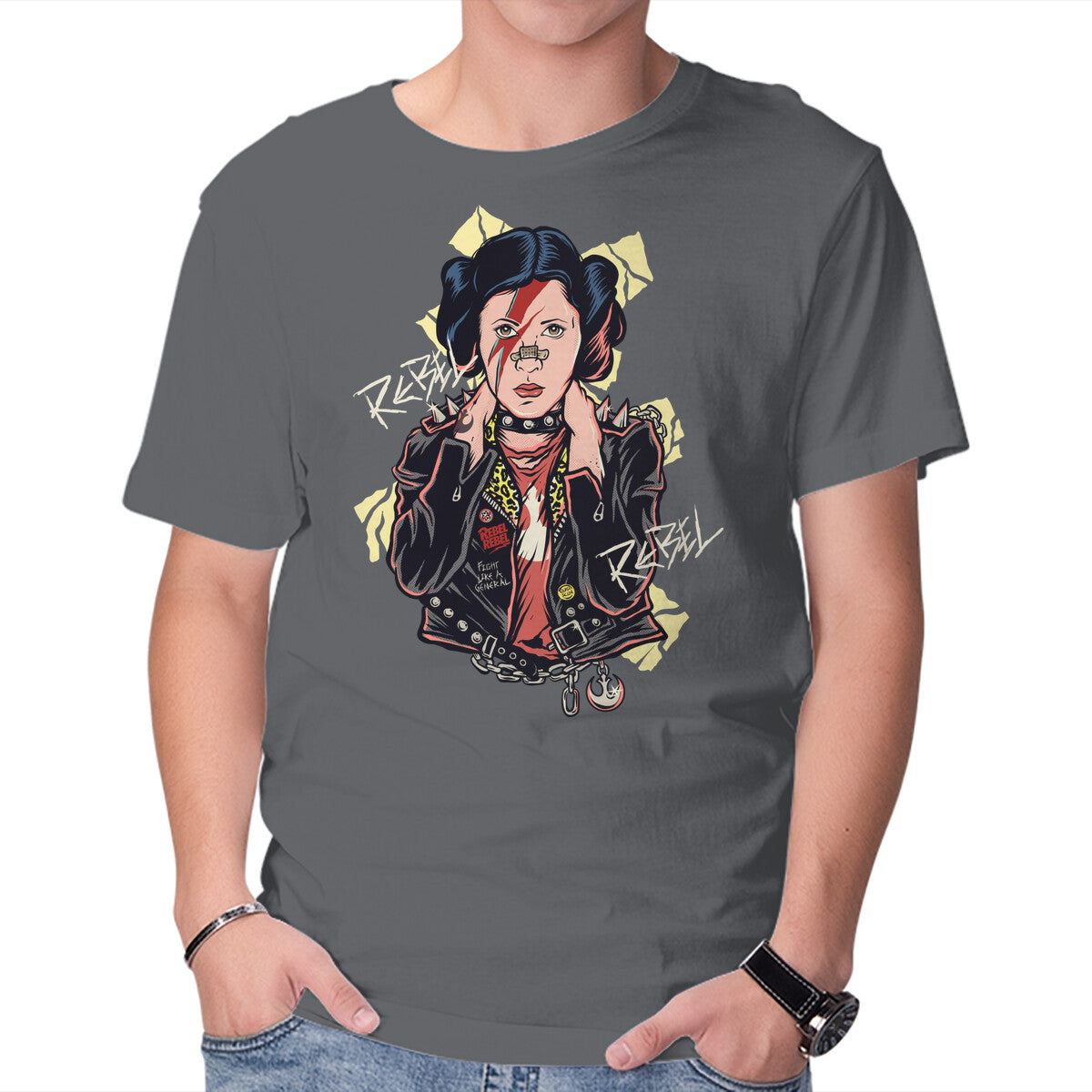 Unisex Crew Neck T-Shirt Rebel Star Graphic Short Sleeve Casual Tee L