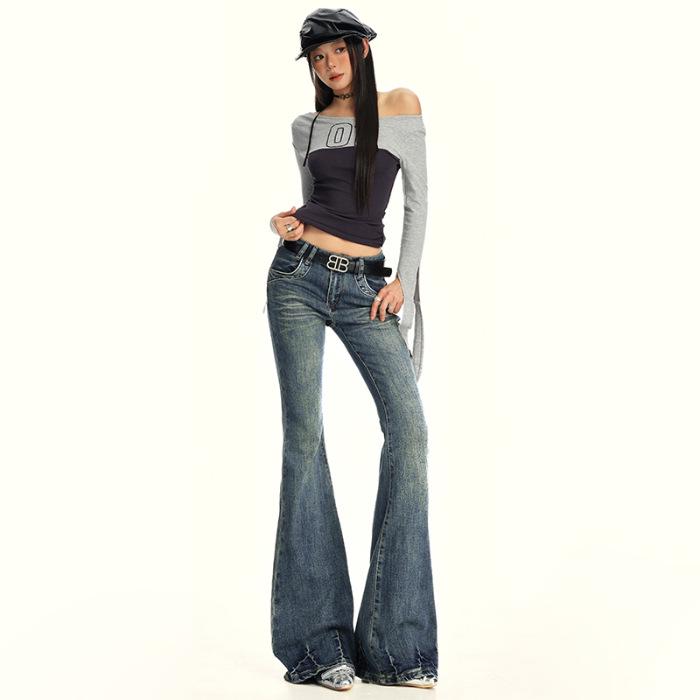2025 Herbst Retro Distressed Stretch Schlagjeans