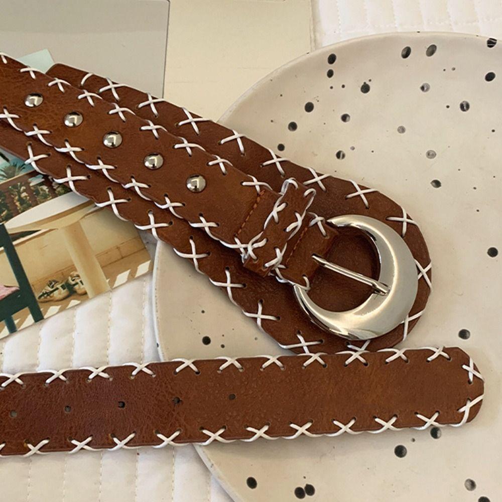 Korean Women's Belt Coffee Dress Jeans Belt Fashionable Wide Waist Belt  Streetwear
