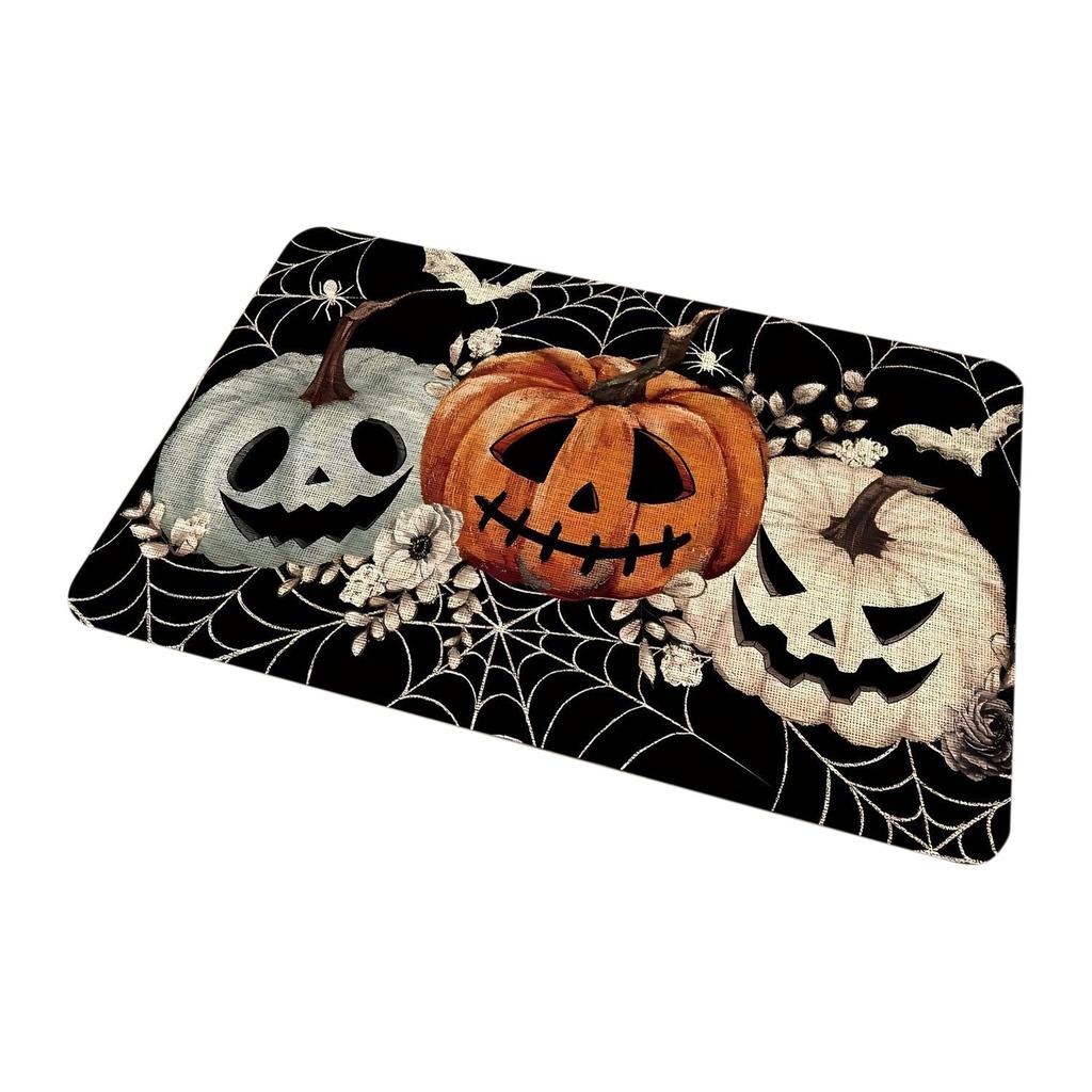 Halloween Terror Crystal Velvet Floor Mat, Bats Pumpkin, Entry Entrance, Entrance Floor Mat