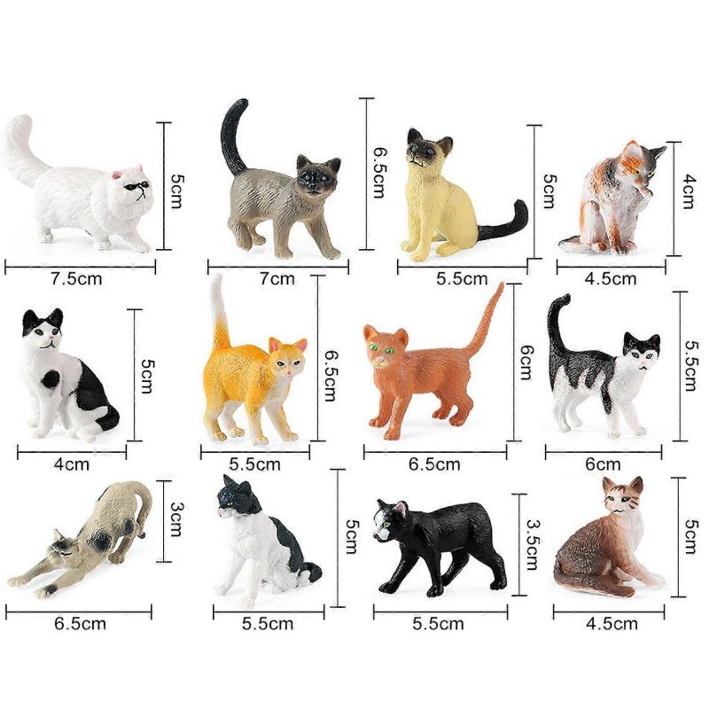 12Pcs Simulation Cat/Dog Figurine Realistic Miniature Cute Animal Figure Model PVC Solid