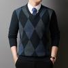 Men's Fall/Winter V-Neck Thickened Wool Knit Sweater Warm Base Layer for Middle-Aged and Older Men