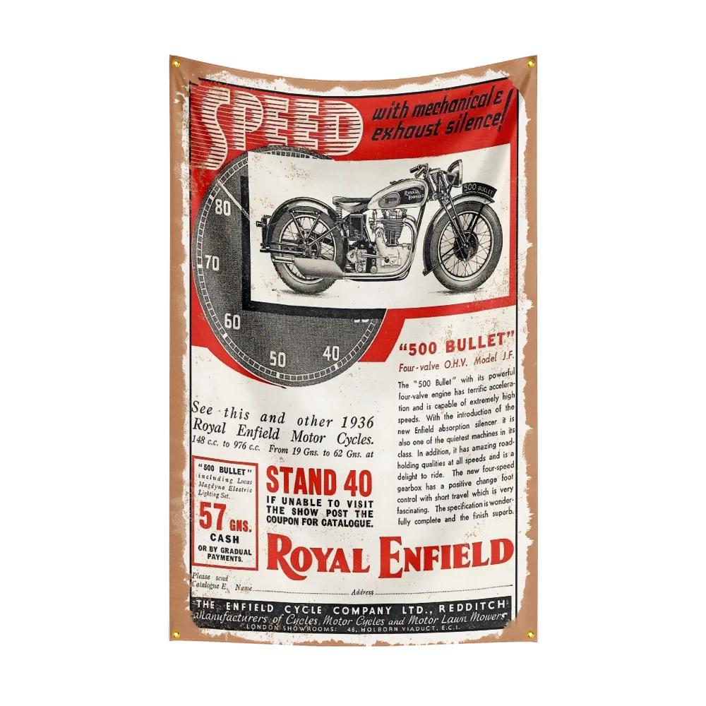 3x5 Ft RRoyal enfields Motorfiets Vlag Polyester Digitale Print Banner voor Garage Muurkunst Buiten Decoratie