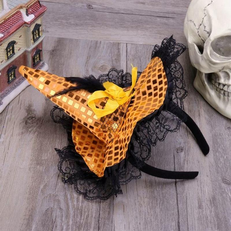 Children Kids Halloween Witch Hat Wizard Feather Headband Adult Costume Party Accessory Halloween Masquerade Cosplay Cap