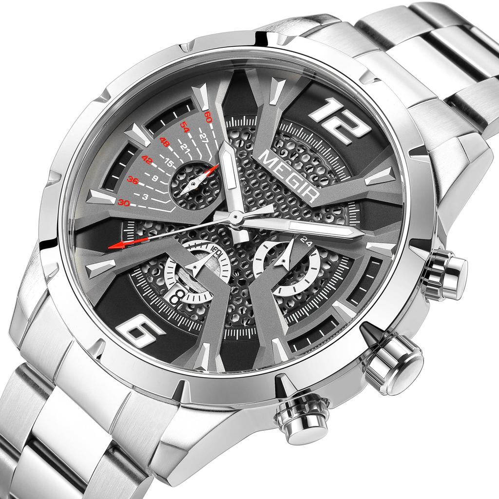 MEGIR Fashion Men's Watches Waterproof Stainless Steel Business Casual Wristwatch with Chronograph Male Clock Reloj Hombre 2221