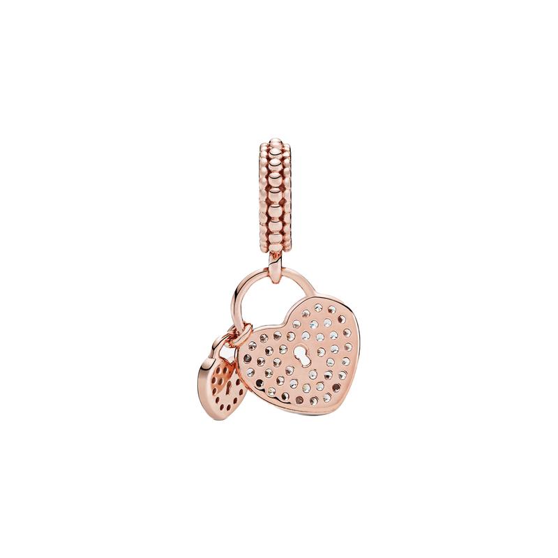 Pandora Pavé Pave Heart Padlock Charm Women's Rose Gold 781807CZ