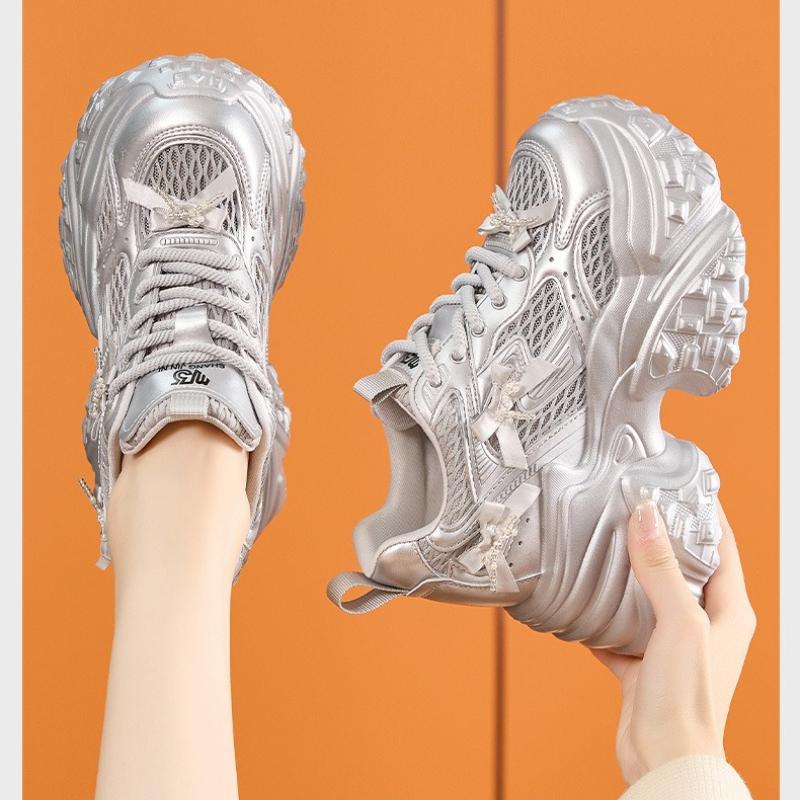 Fashion 10CM Air Mesh Genuine Leather Chunky Sneaker Fashion Spring Summer Ankle Boots Hook High Brand Comfy Booties Flower Shoes Women