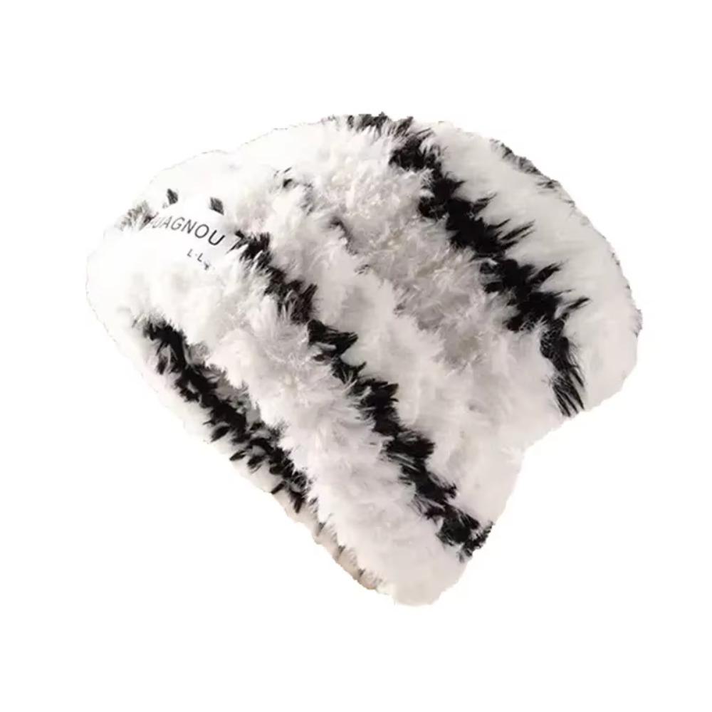Big Size Pile Hat Wool Stripes Winter Cap New Knitted Hat Women