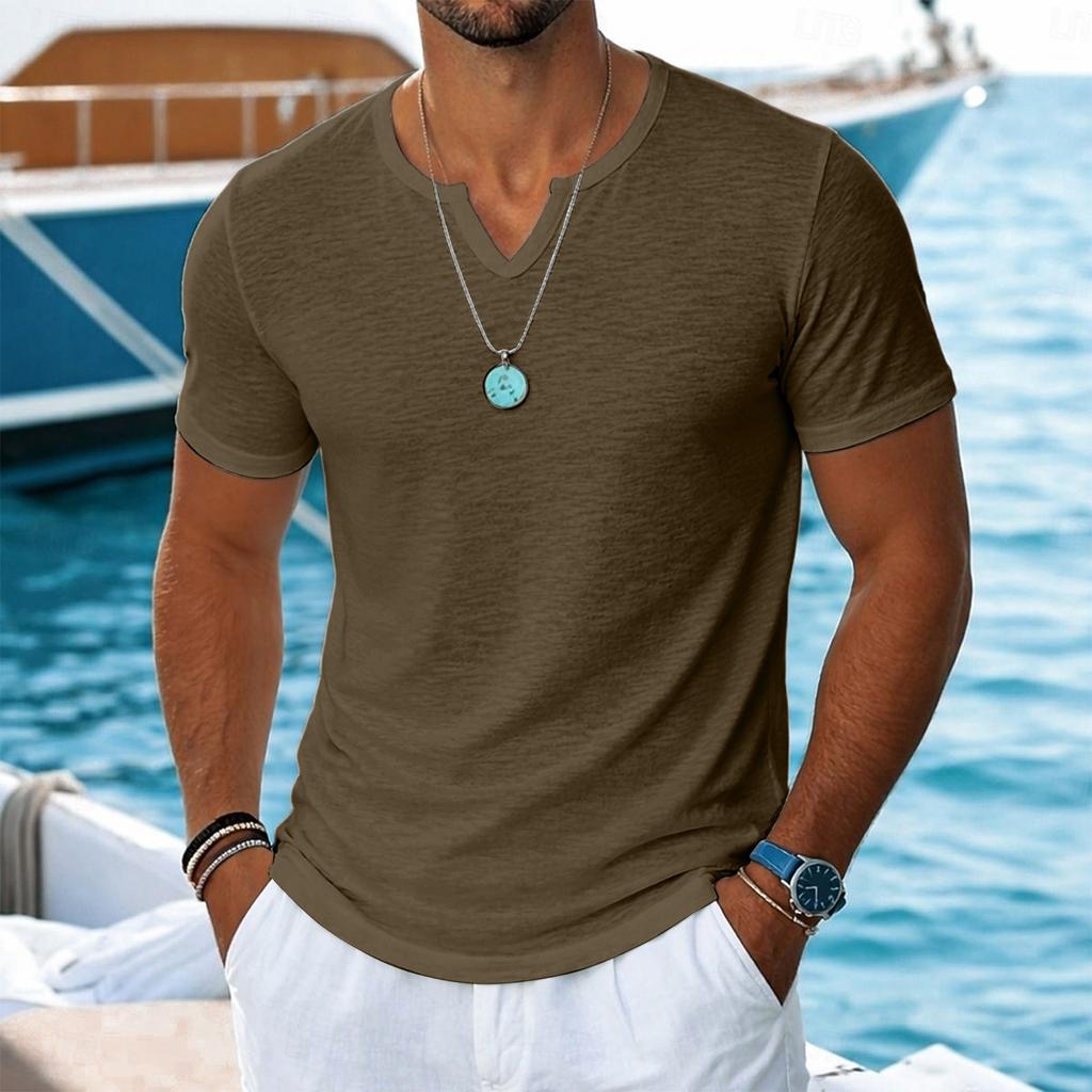 Men Short Sleeve V Neck T Shirt Casual Lightweight Soft Fabric Fit Basic Top for Everyday Wear