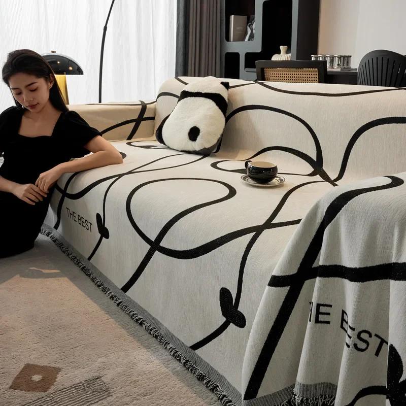 1/2/3Seater Print Chenille Sofa Throw Blanket Double-Side Anti-Wear Sofa Towel Camping Outdoor Blanket Tablecloth For Home Decor