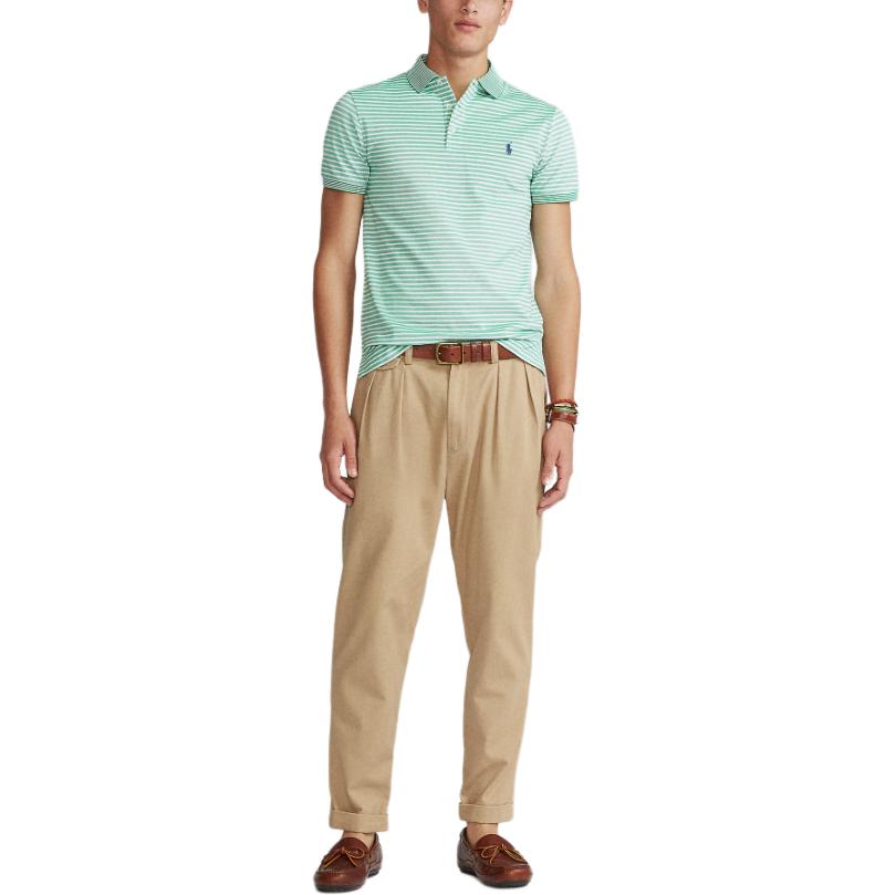 Polo Ralph Lauren Striped Pony Embroidered Slim Fit Short Sleeve Polo Shirt Men tops Green MNPOKNI1N821156-300
