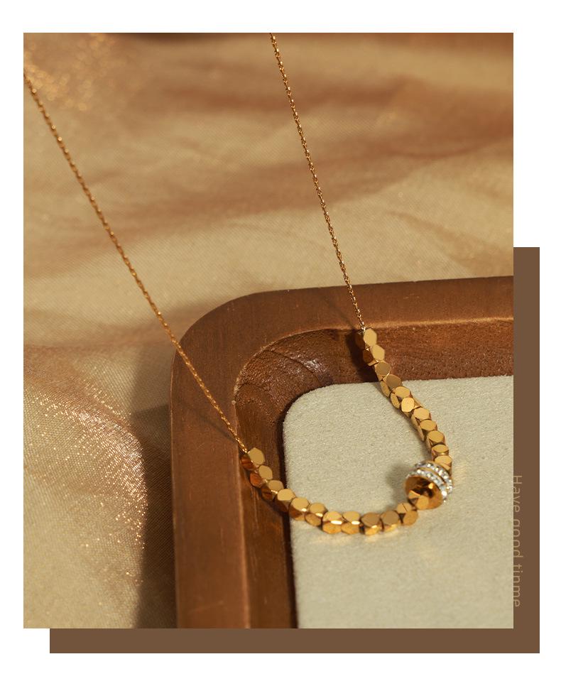 Elegant Geometric Zircon Pendant Necklace - Gold Plated Titanium Steel