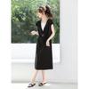 Faux Two-Piece Color-Block V-Neck A-Line Midi Dress