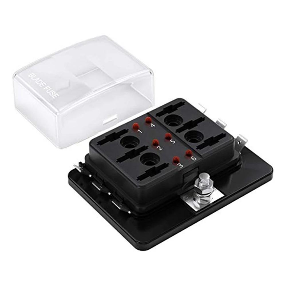 12V 32V 6-way Standard Blade Type Fuse Box Plastic Fuse Box Holder With LED Indicator With Fault For Car Marine Caravan