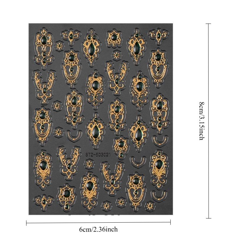 1pc embossed 5D retro light luxury court-style nail sticker with rubies and emeralds, adhesive backing, nail sticker, holiday gift.