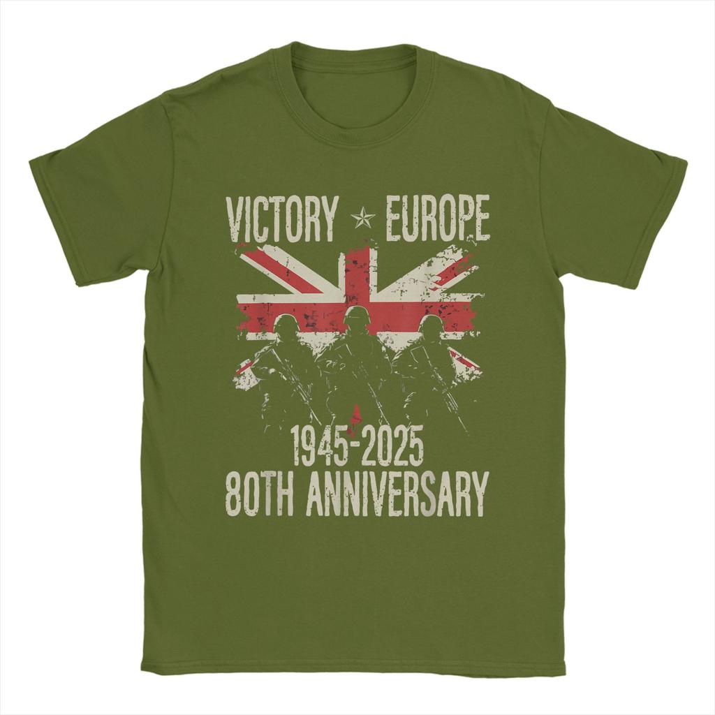 VE-dag 2025 WOII 80ste Verjaardag Union Jack Mannen T-shirts VK Vlag Vintage Tee Korte Mouw Ronde Hals T-shirt Katoen Cadeau Tops