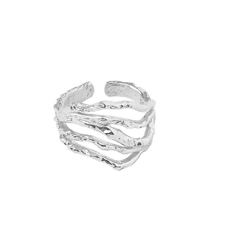 Contemporary Irregular Textured S925 Silver Ring For Women In Trendy Style Geometric