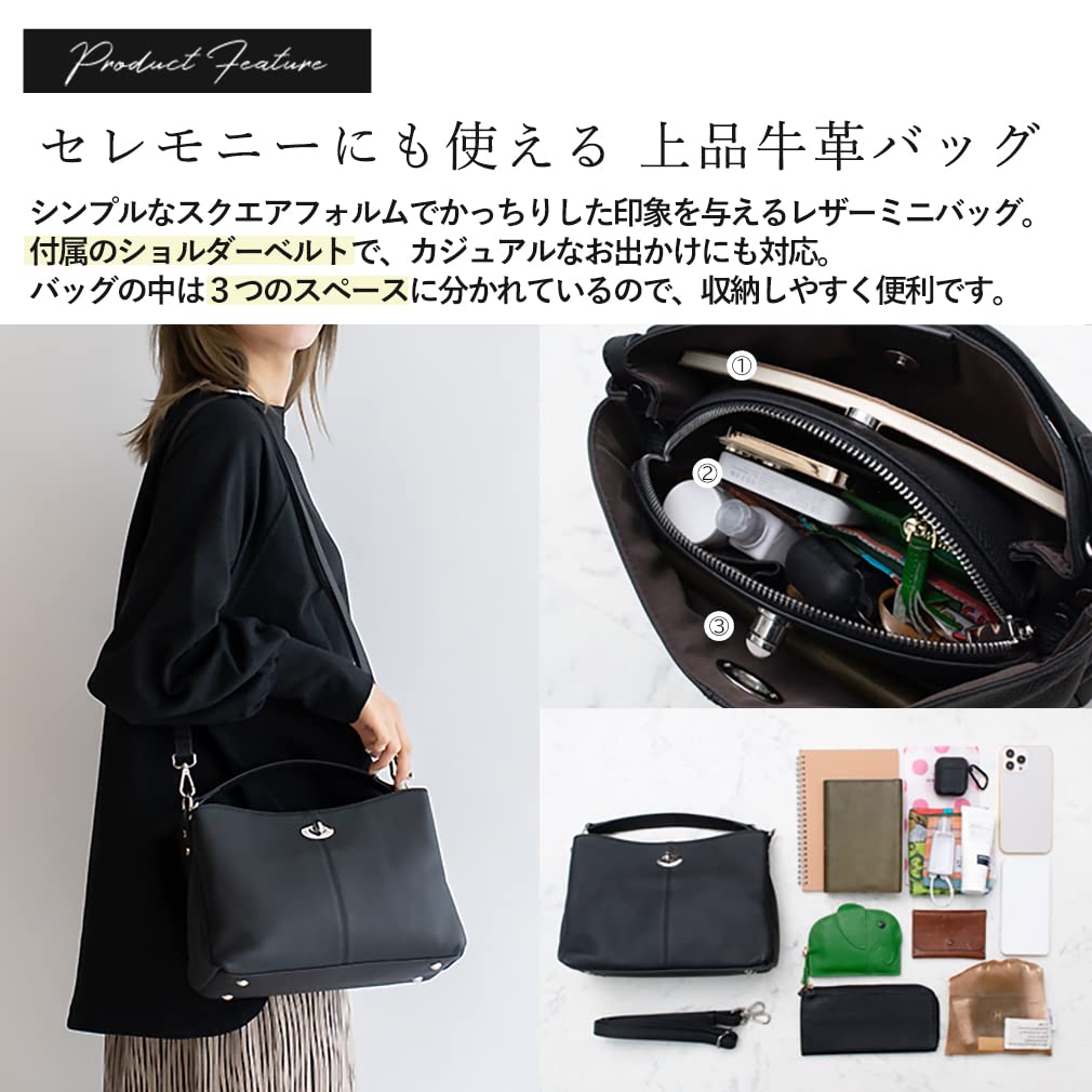 VITAFELICE Genuine Leather Handbag for 3-Space 2-Way Women, Sib-80012n (Ash Gray)