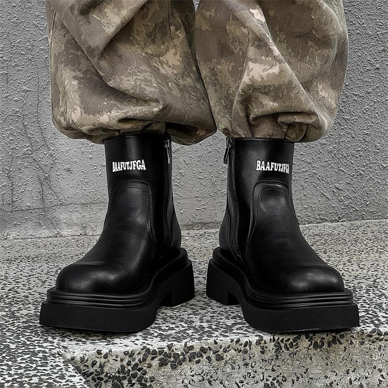 Letter Martin boots men's couple winter new Chelsea boots heightened mid-top cigarette boots 5026-J